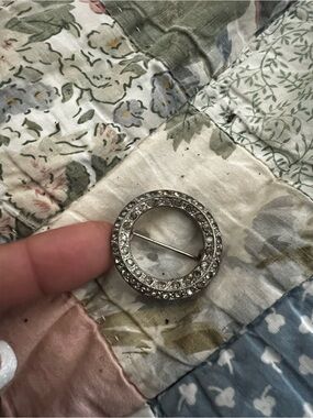 Silver Crystal Round Pin Brooch - Elegant Accent